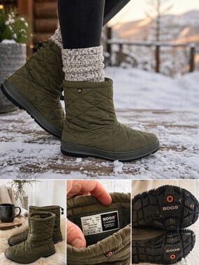 Bogs Quilted Olive Green Women's Winter Pull-On Boots